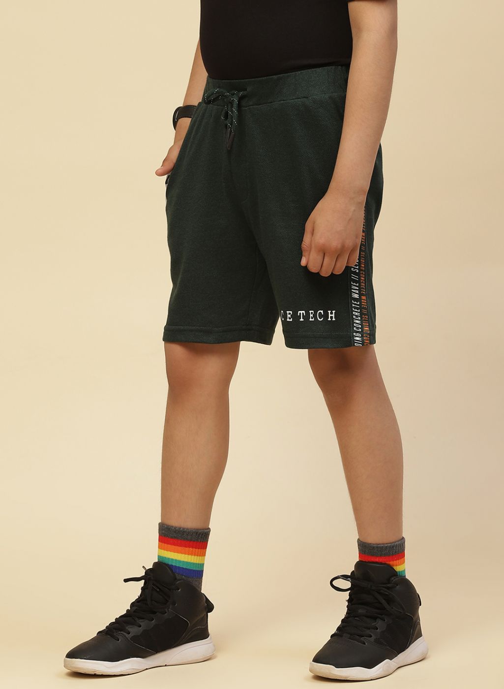 Boys Green Printed Bermuda