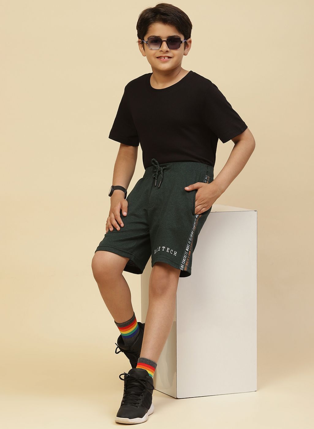 Boys Green Printed Bermuda