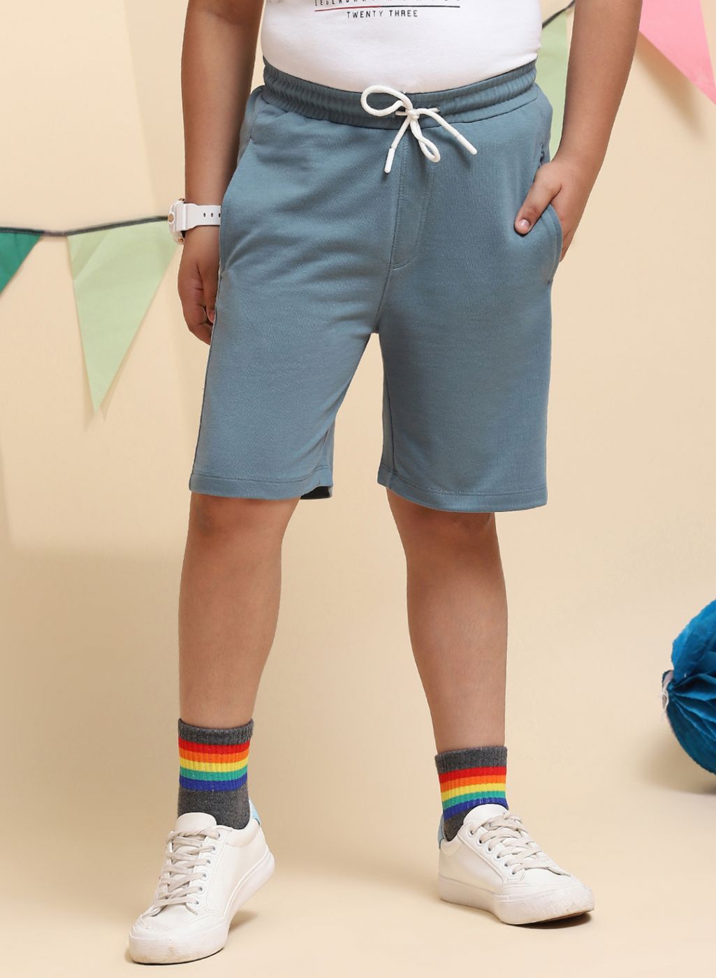 Boys Light Blue Printed Bermuda