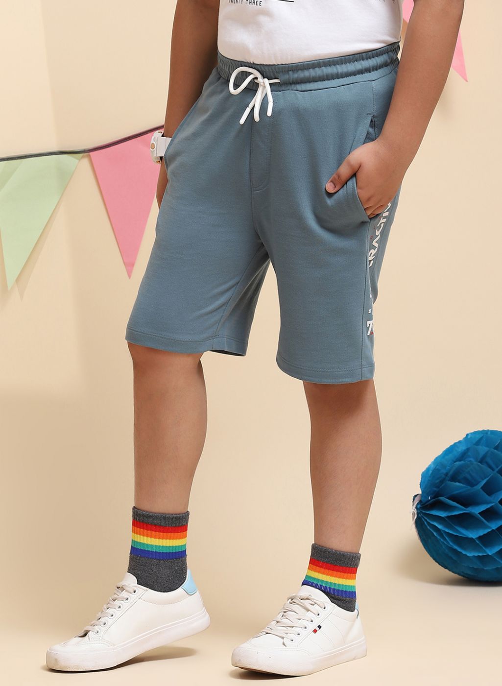 Boys Light Blue Printed Bermuda