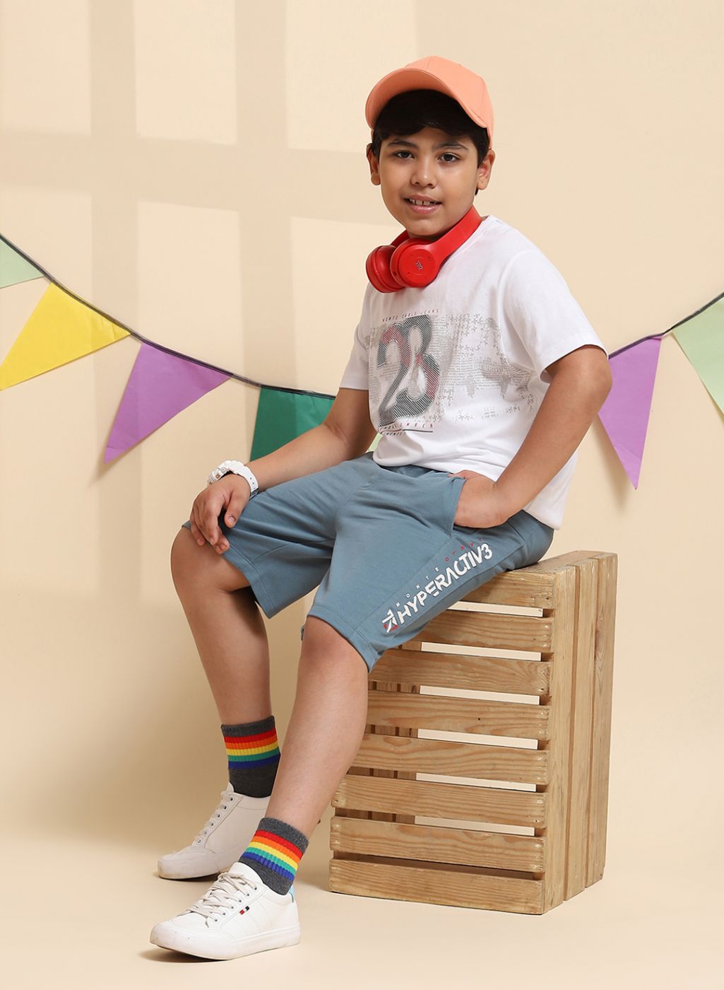 Boys Light Blue Printed Bermuda