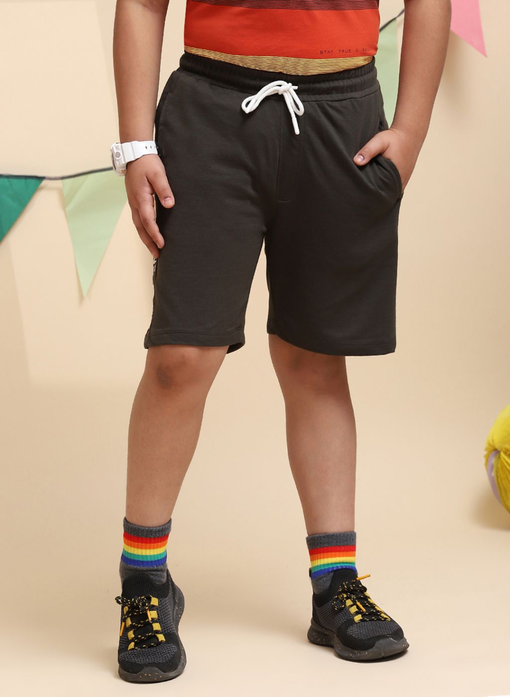 Boys Olive Printed Bermuda