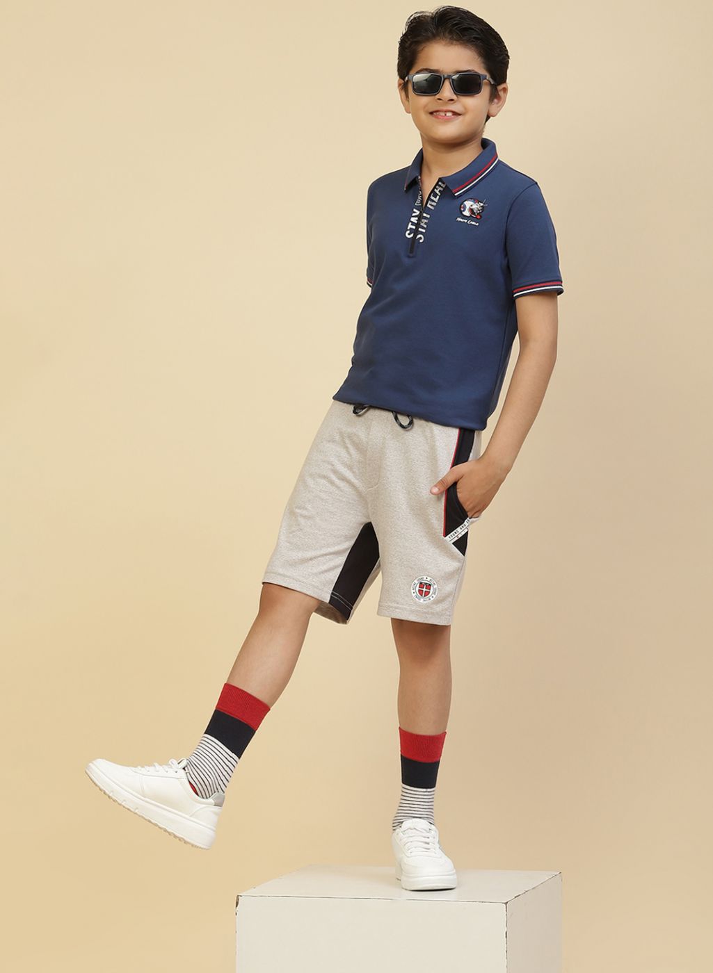 Boys Grey Printed Bermuda