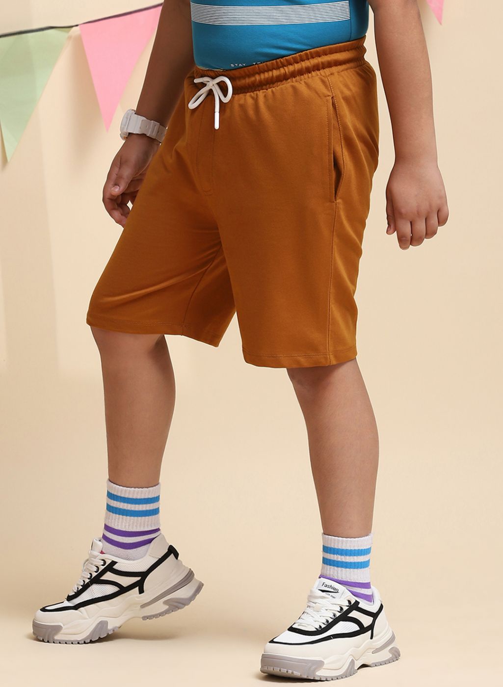 Boys Tan Brown Printed Bermuda