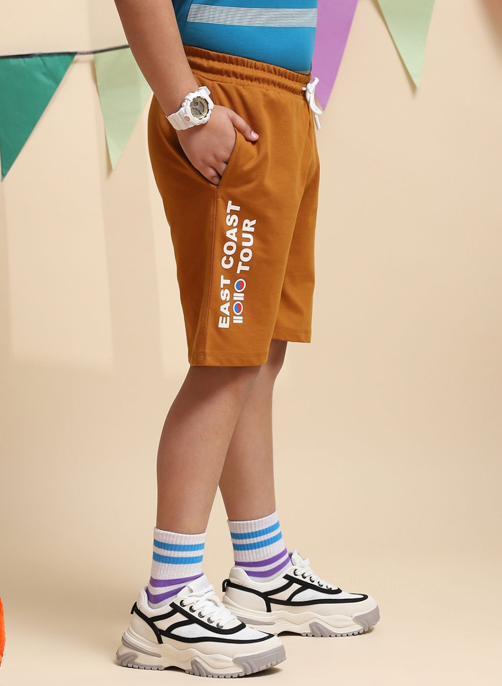 Boys Tan Brown Printed Bermuda