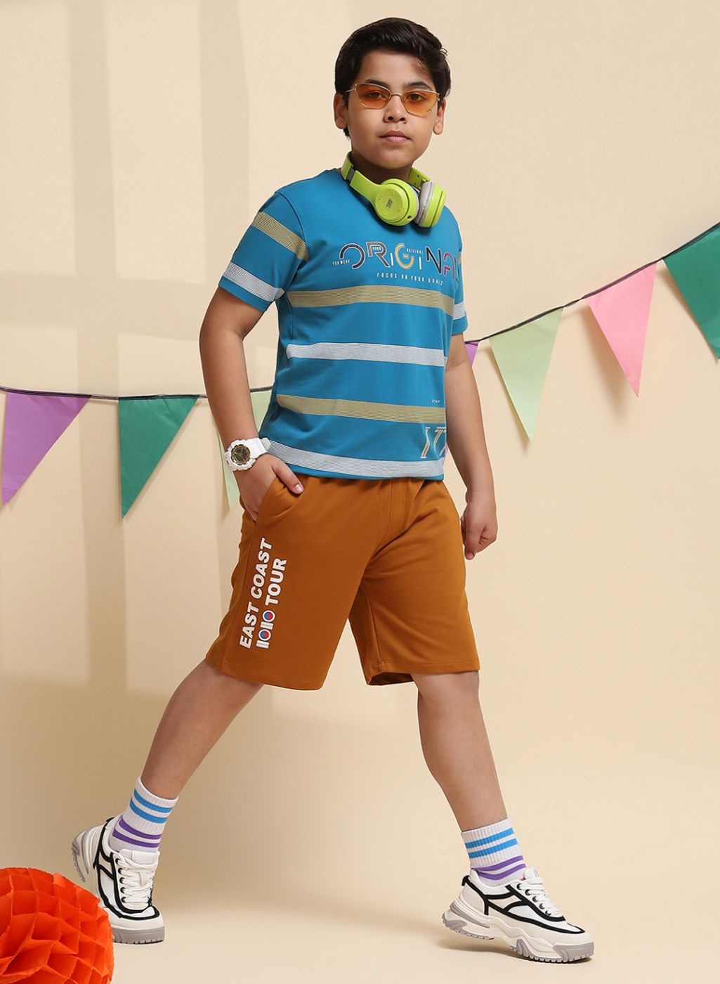 Boys Tan Brown Printed Bermuda