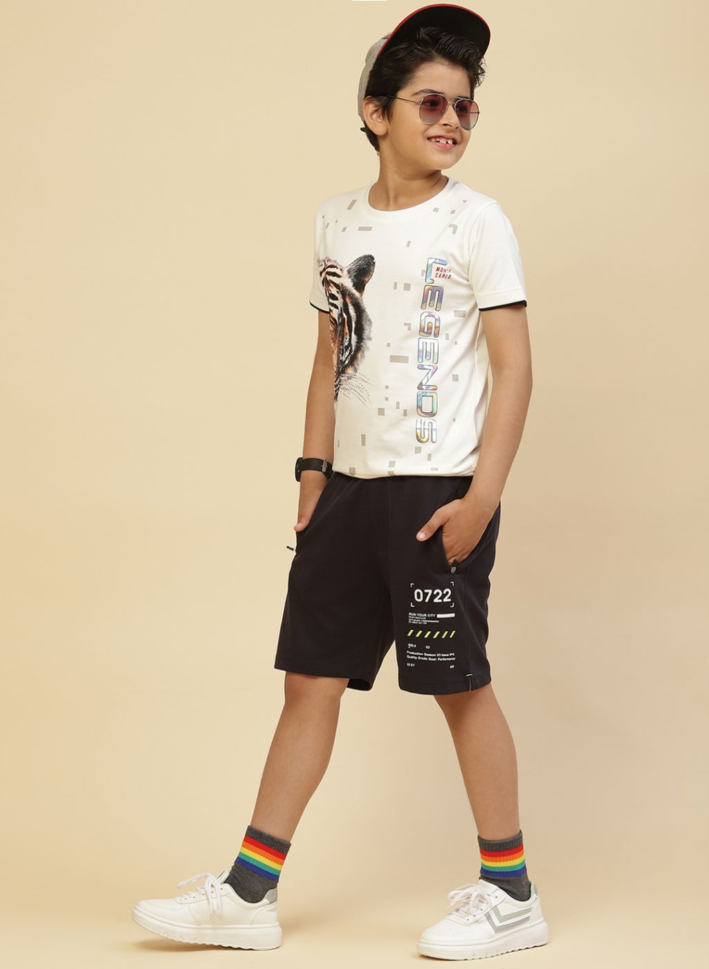 Boys NAvy Blue Printed Bermuda