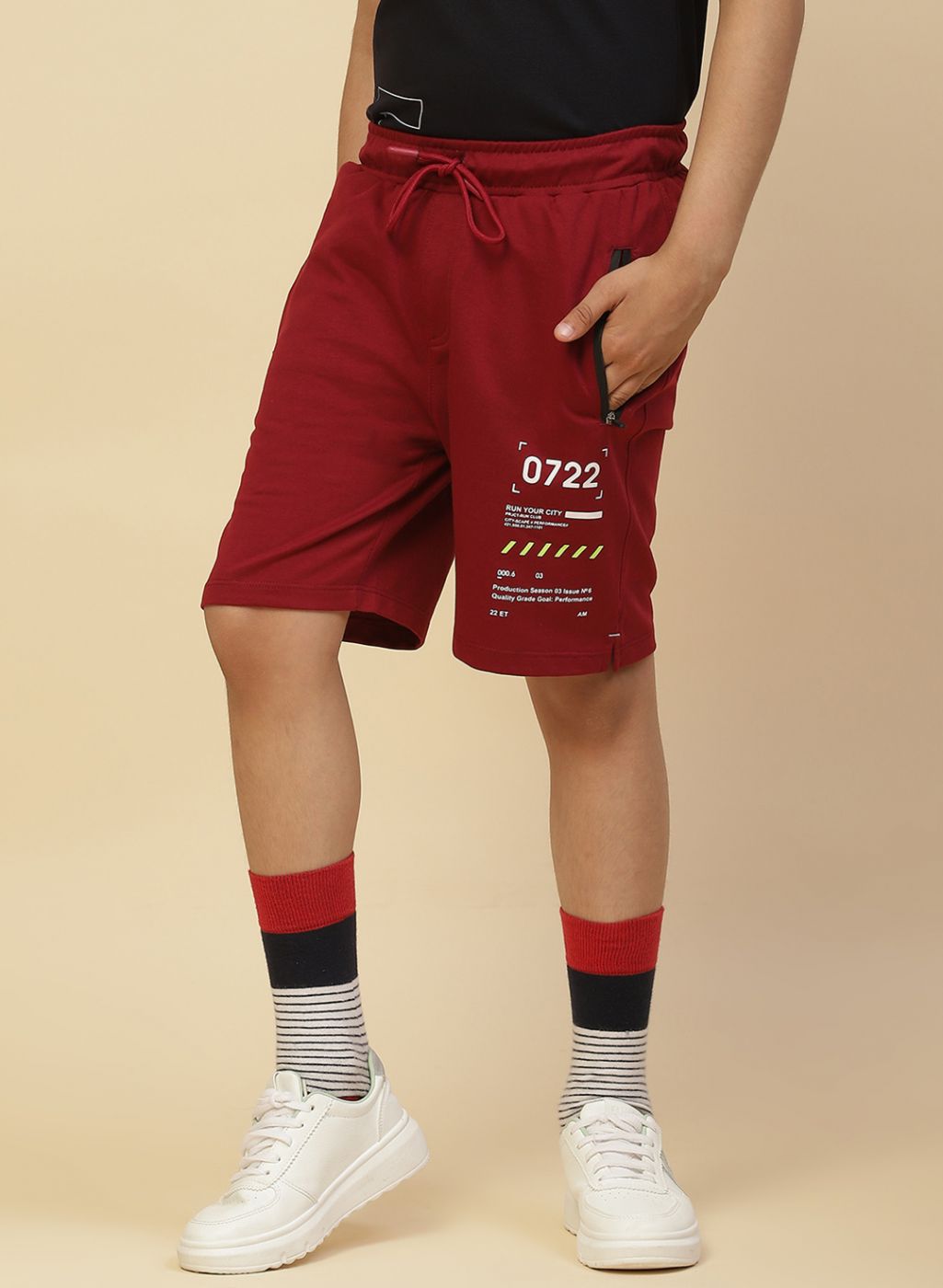 Boys Maroon Printed Bermuda