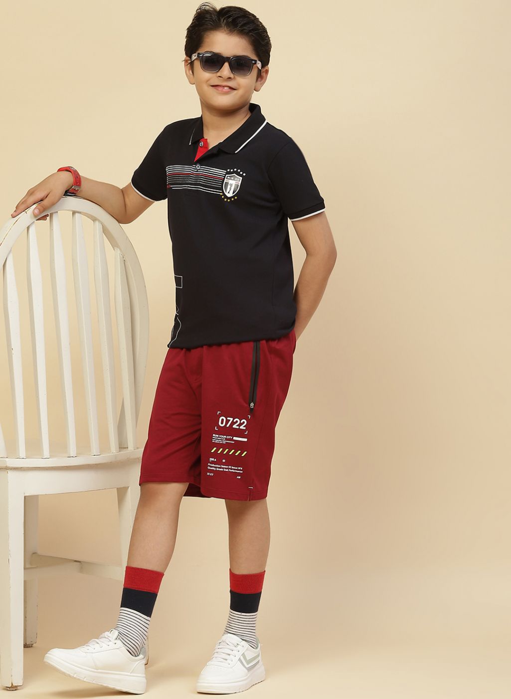 Boys Maroon Printed Bermuda