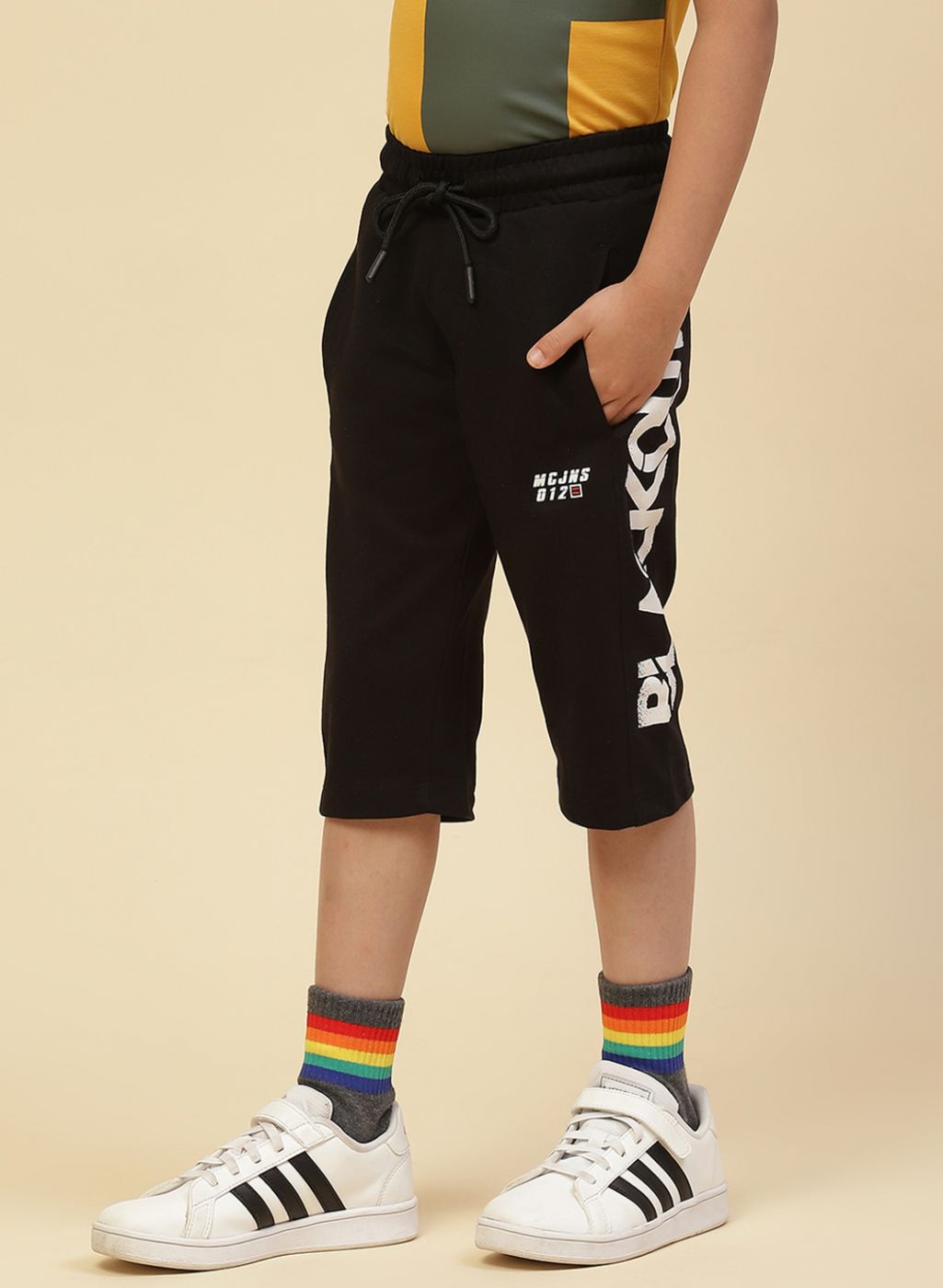 Boys Black Printed Capri