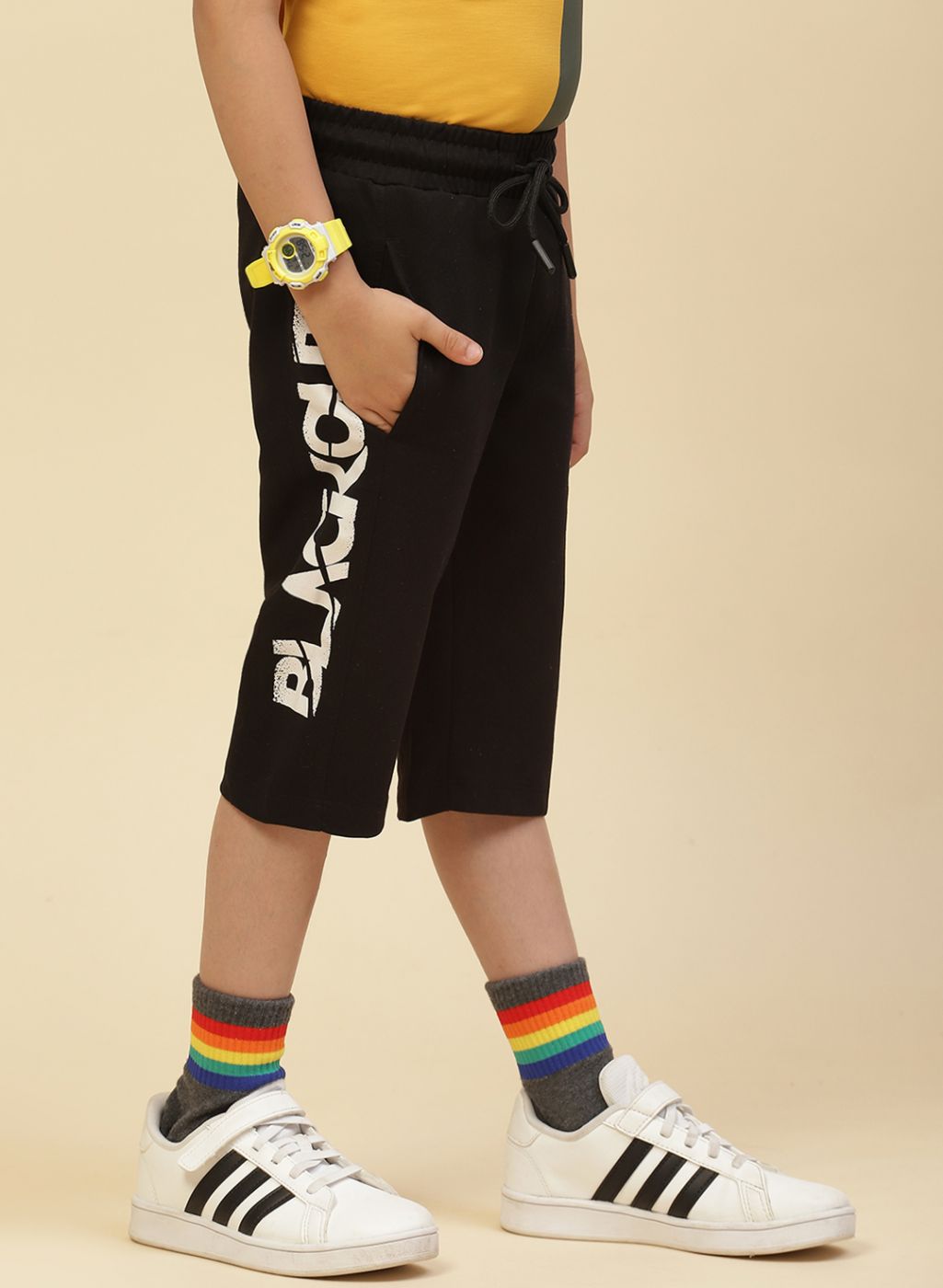 Boys Black Printed Capri