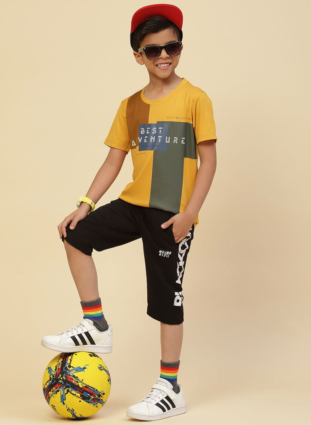 Boys Black Printed Capri