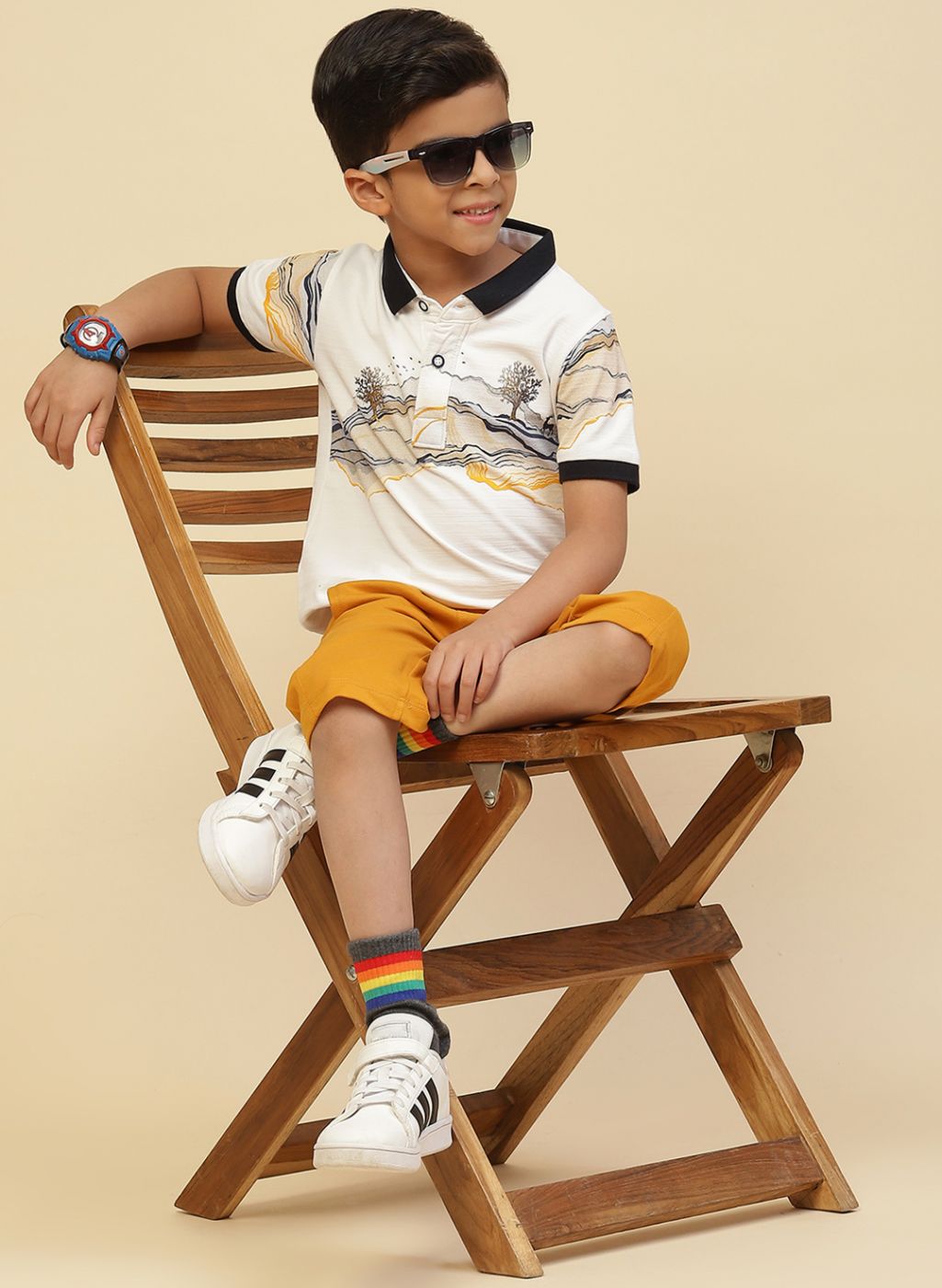 Boys Mustard Printed Capri