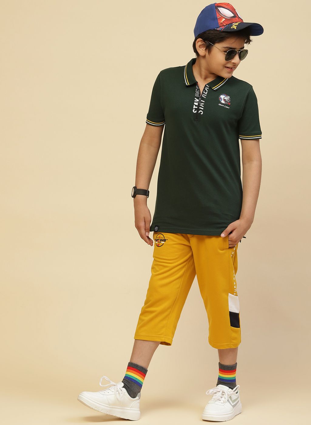 Boys Mustard Printed Capri