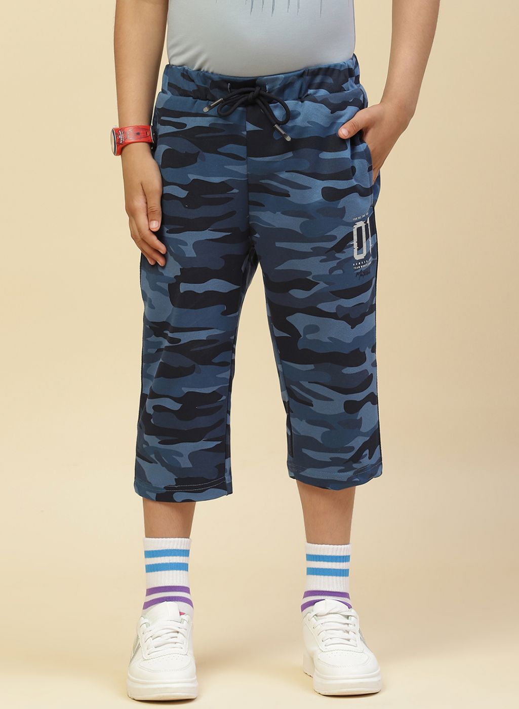 Boys Blue Printed Capri