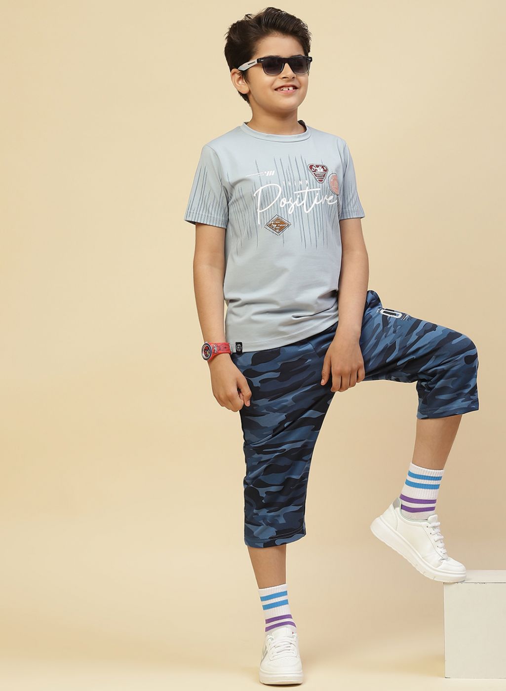 Boys Blue Printed Capri