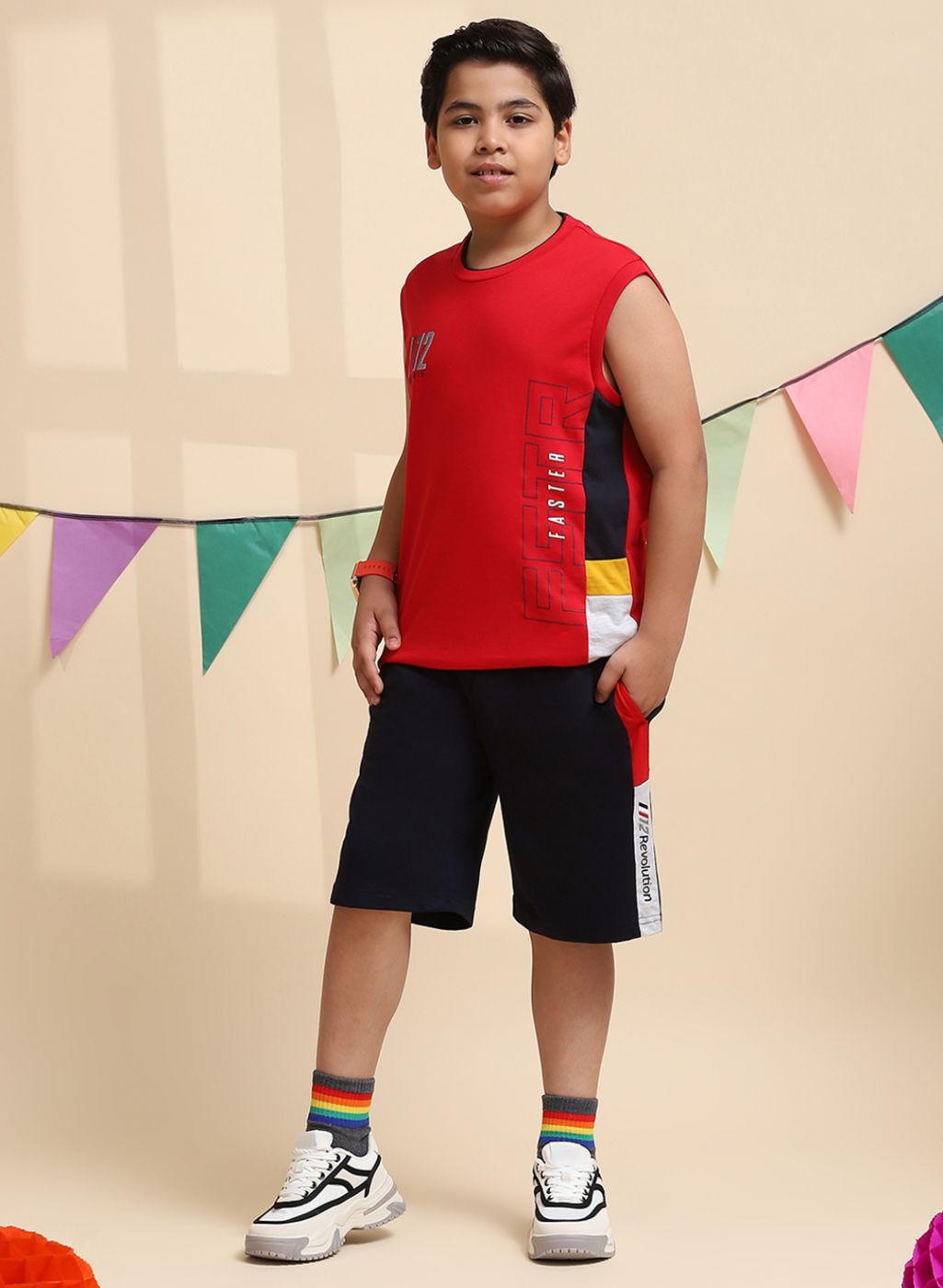 Boys Red Printed Sandow Set