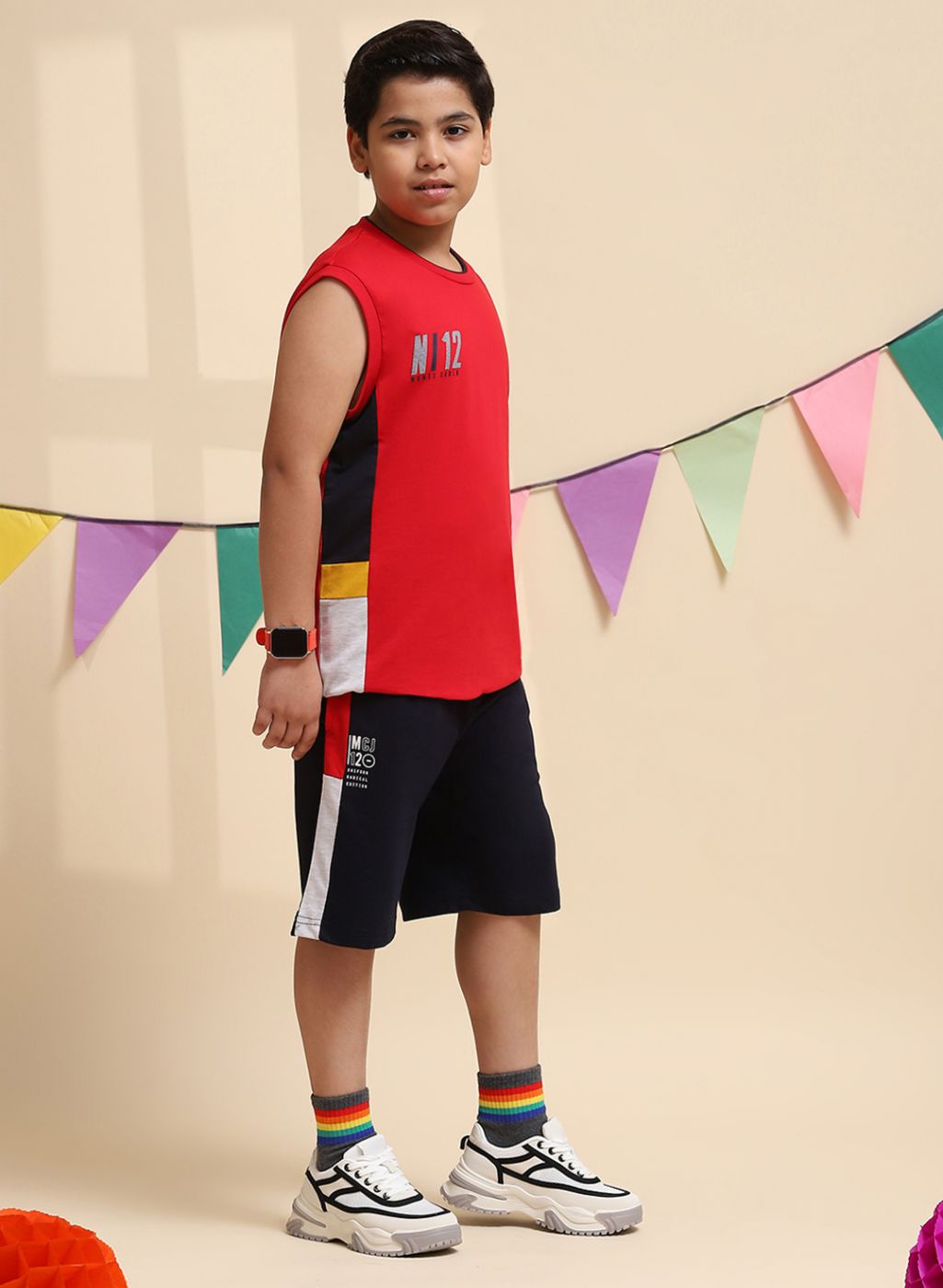 Boys Red Printed Sandow Set