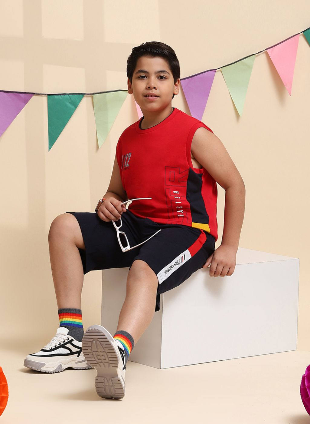 Boys Red Printed Sandow Set