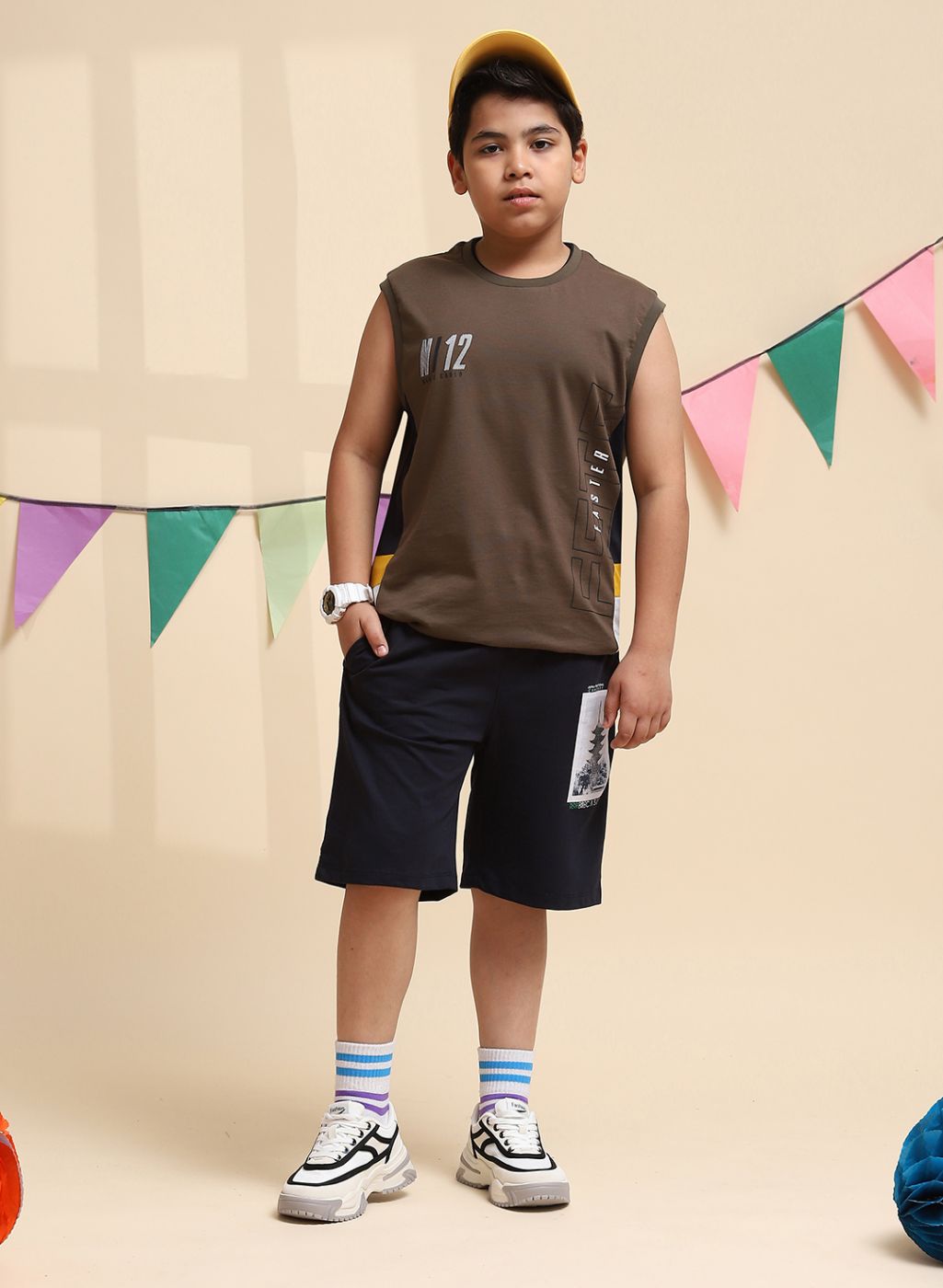 Boys Olive Printed Sandow Set