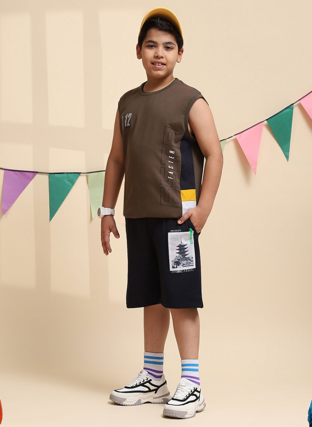 Boys Olive Printed Sandow Set