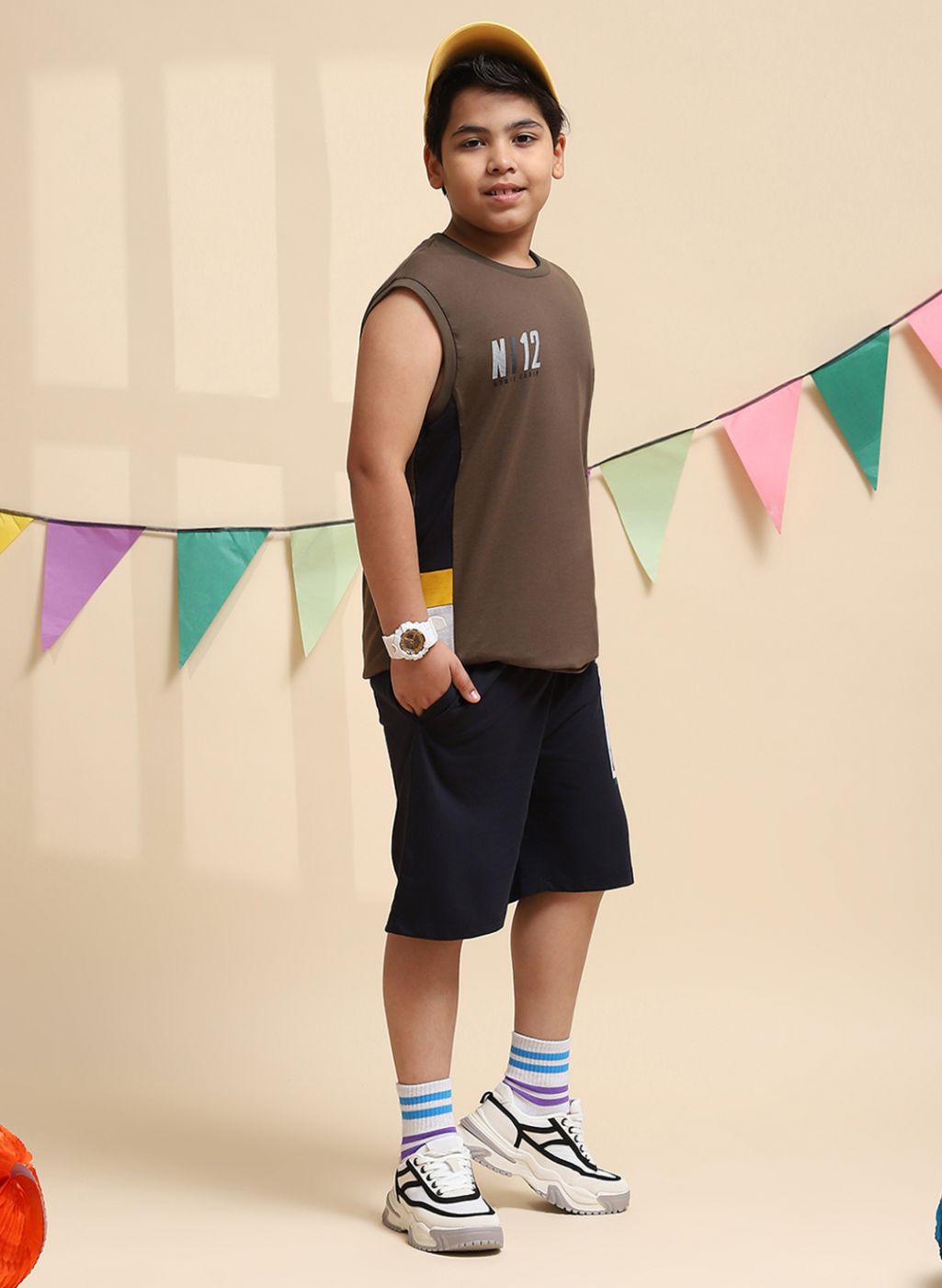 Boys Olive Printed Sandow Set