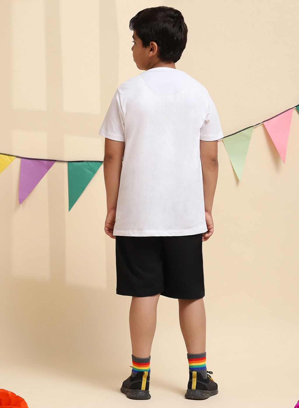 Boys White & Black Printed Bermuda Set