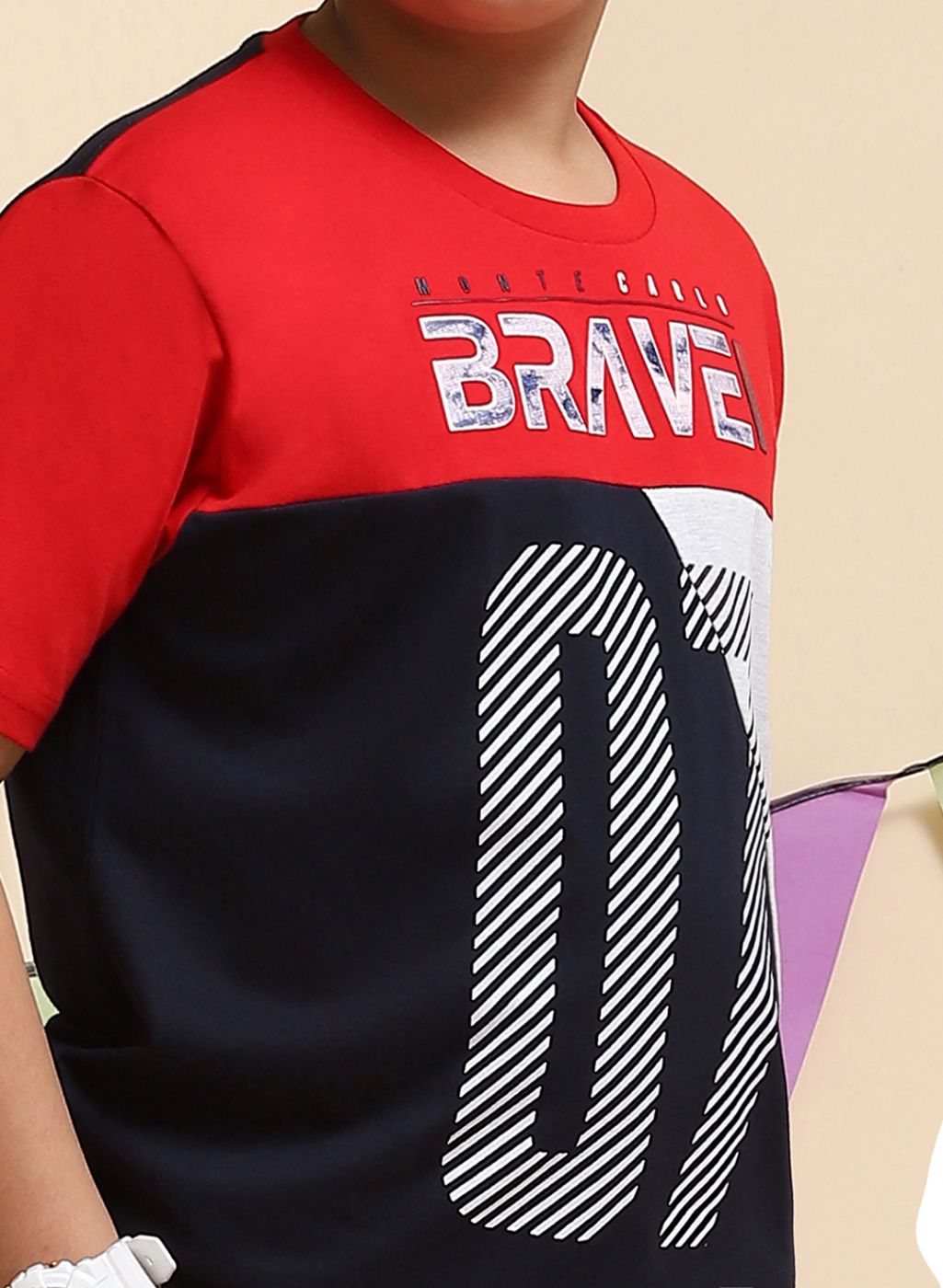 Boys Red & NAvy Blue Printed Bermuda Set