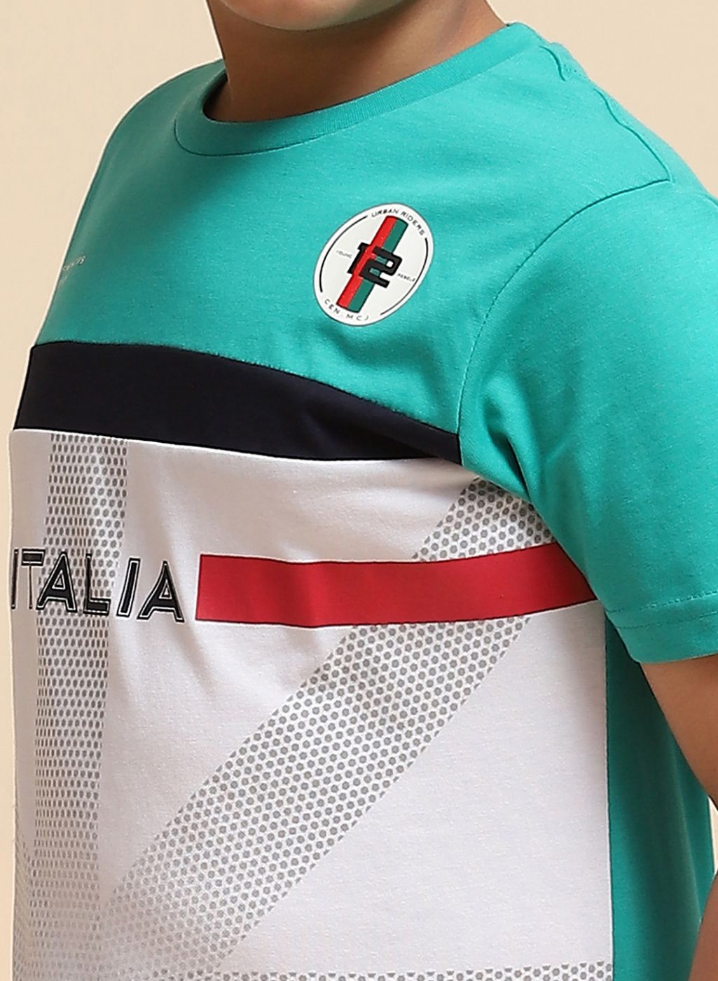 Boys Green & NAvy Blue Printed Bermuda Set