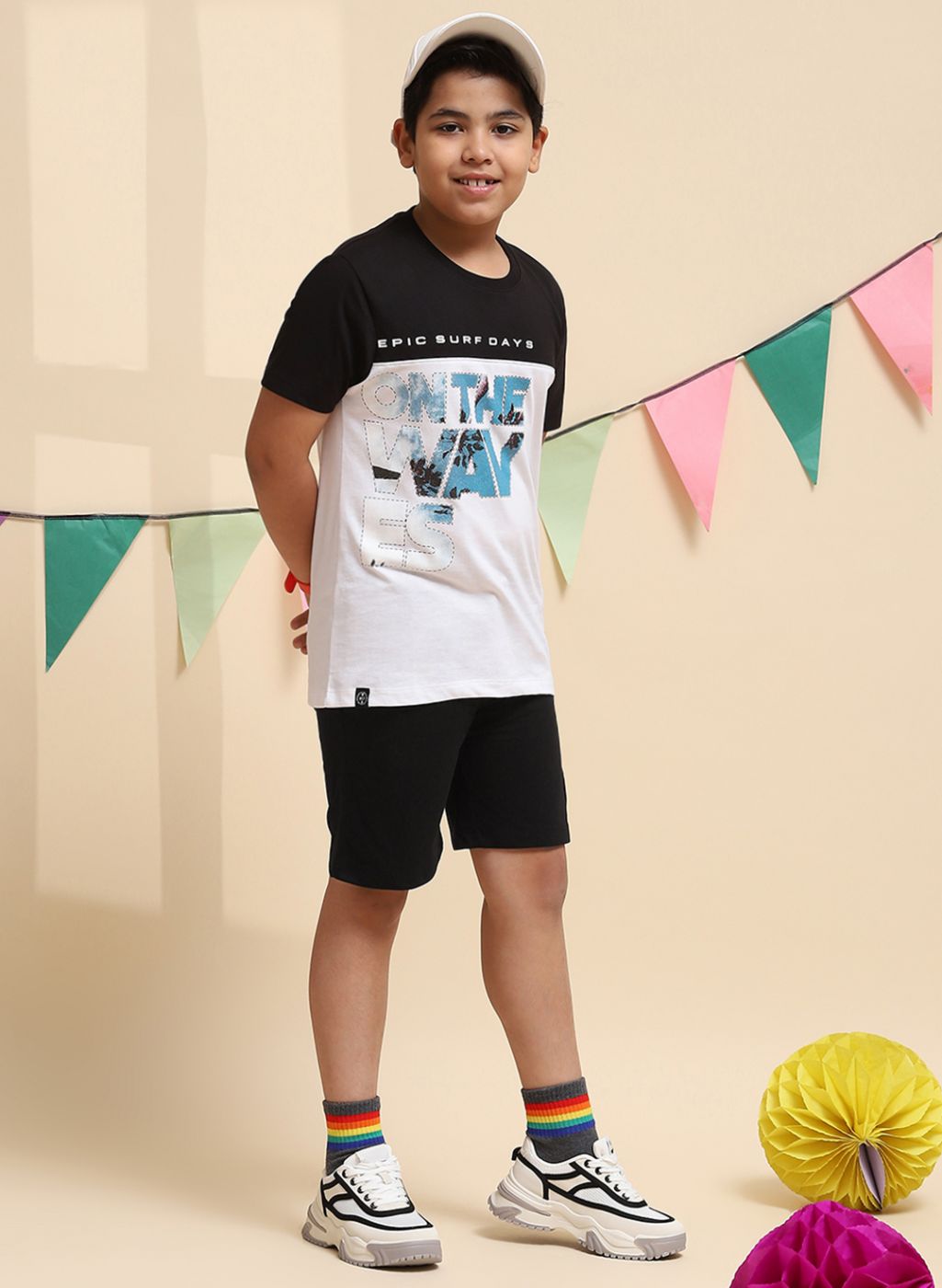Boys Black & White Printed Bermuda Set