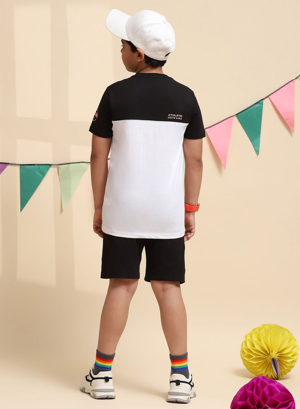 Boys Black & White Printed Bermuda Set