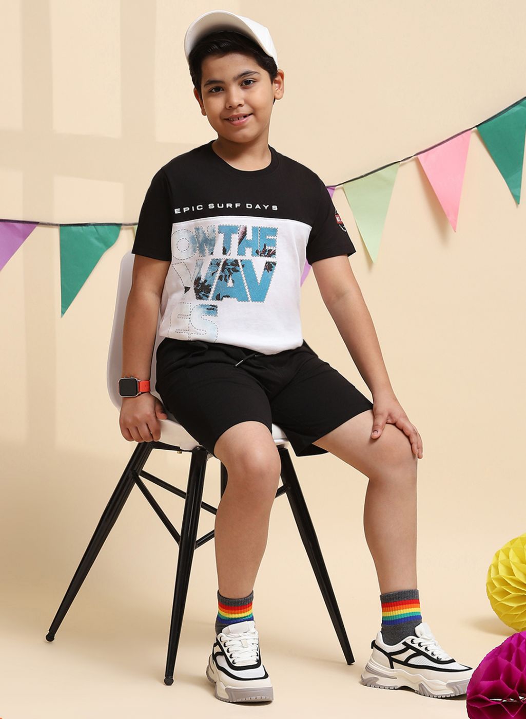 Boys Black & White Printed Bermuda Set