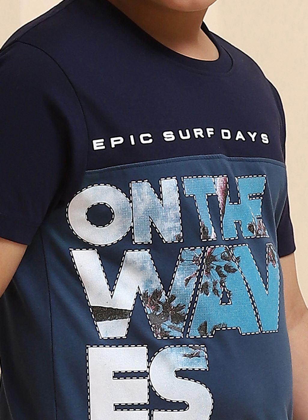 Boys NAvy Blue Printed Bermuda Set