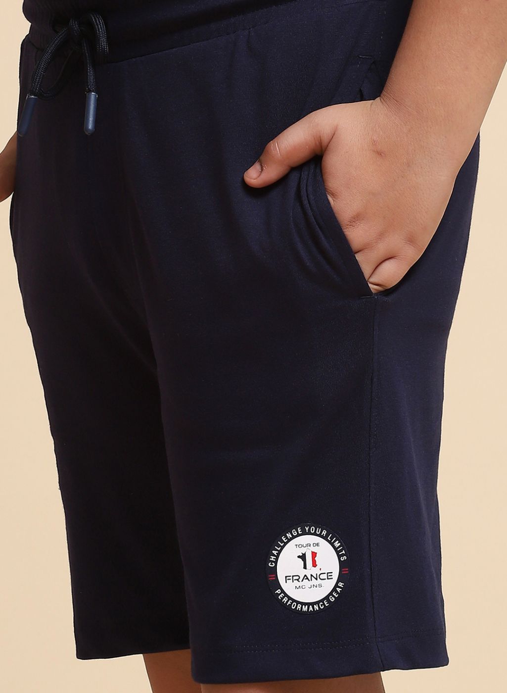 Boys NAvy Blue Printed Bermuda Set