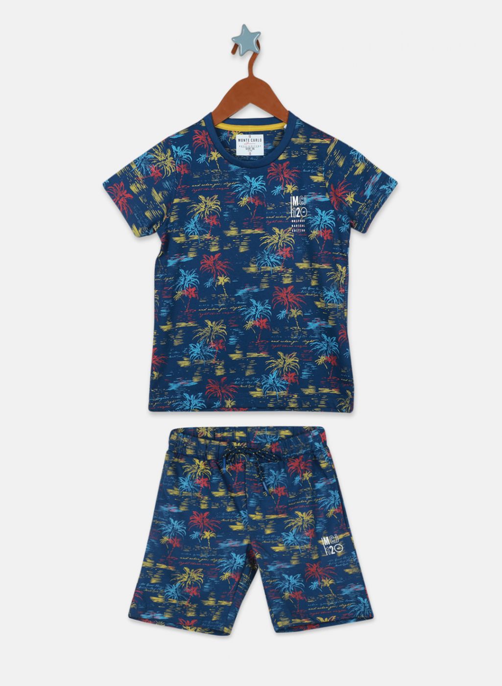 Boys Blue Printed Bermuda Set