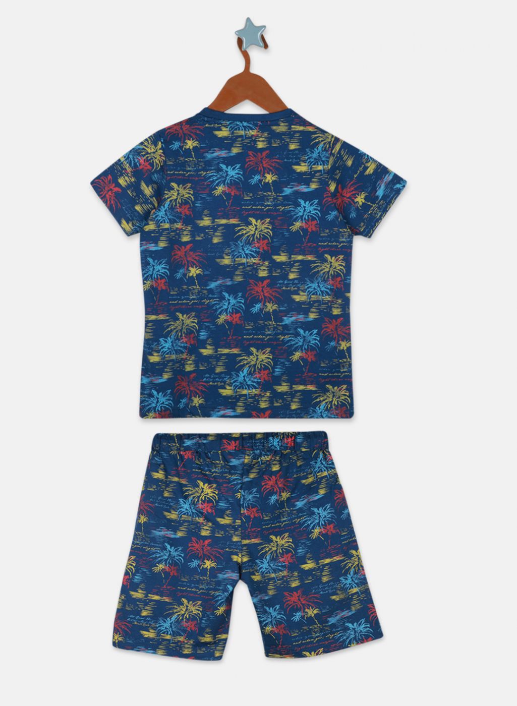 Boys Blue Printed Bermuda Set