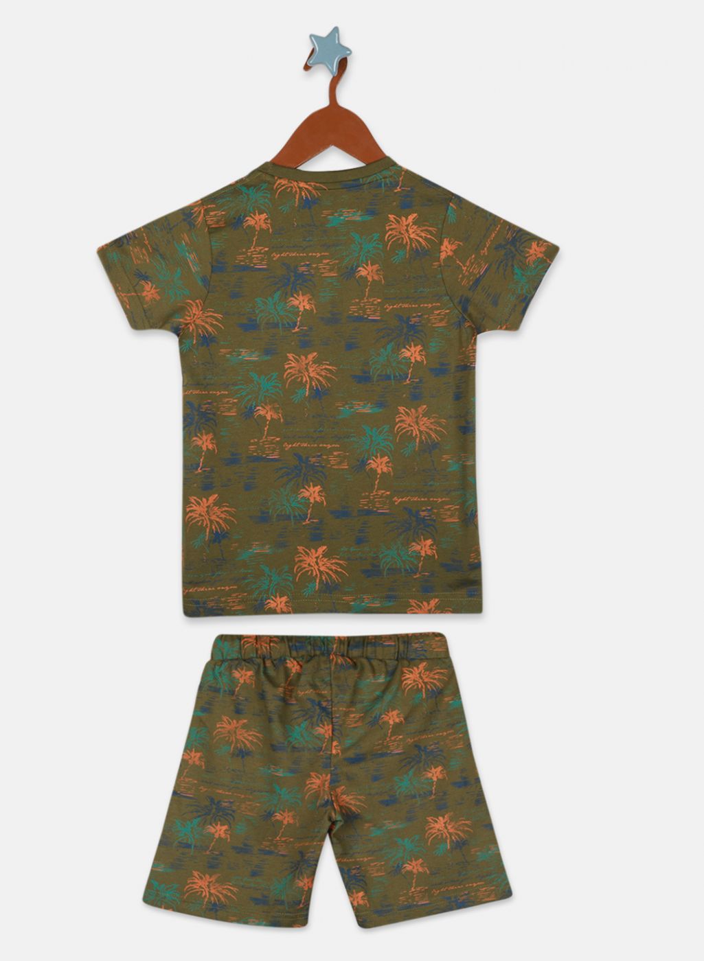 Boys Green Printed Bermuda Set