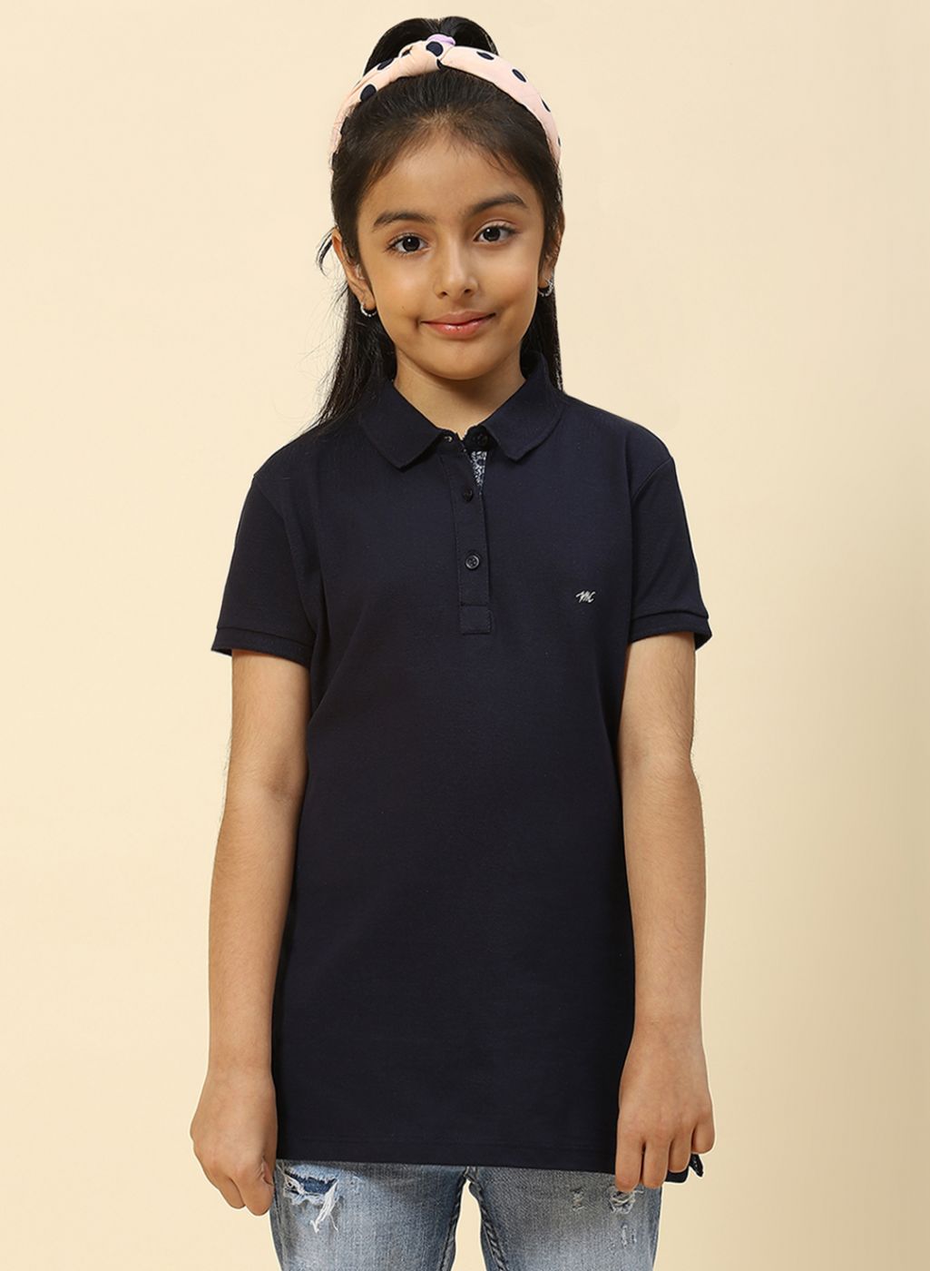 Girls Navy Blue Plain T-Shirt - Main Image