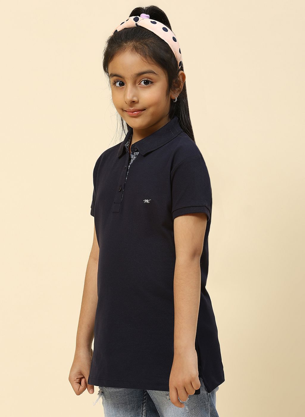 Girls Navy Blue Plain T-Shirt