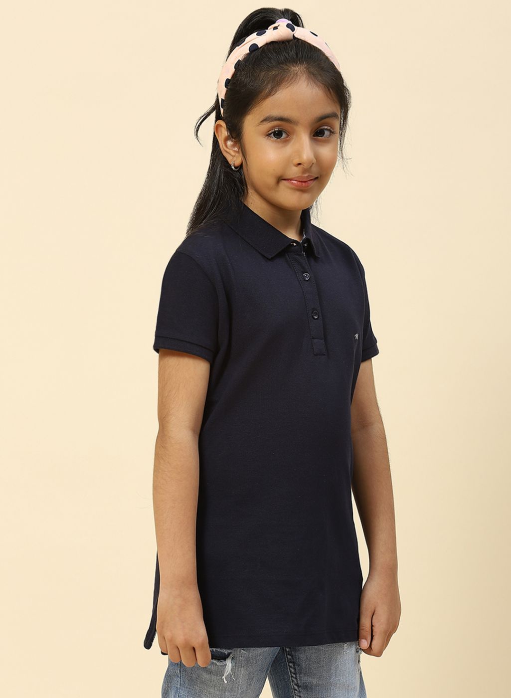 Girls Navy Blue Plain T-Shirt
