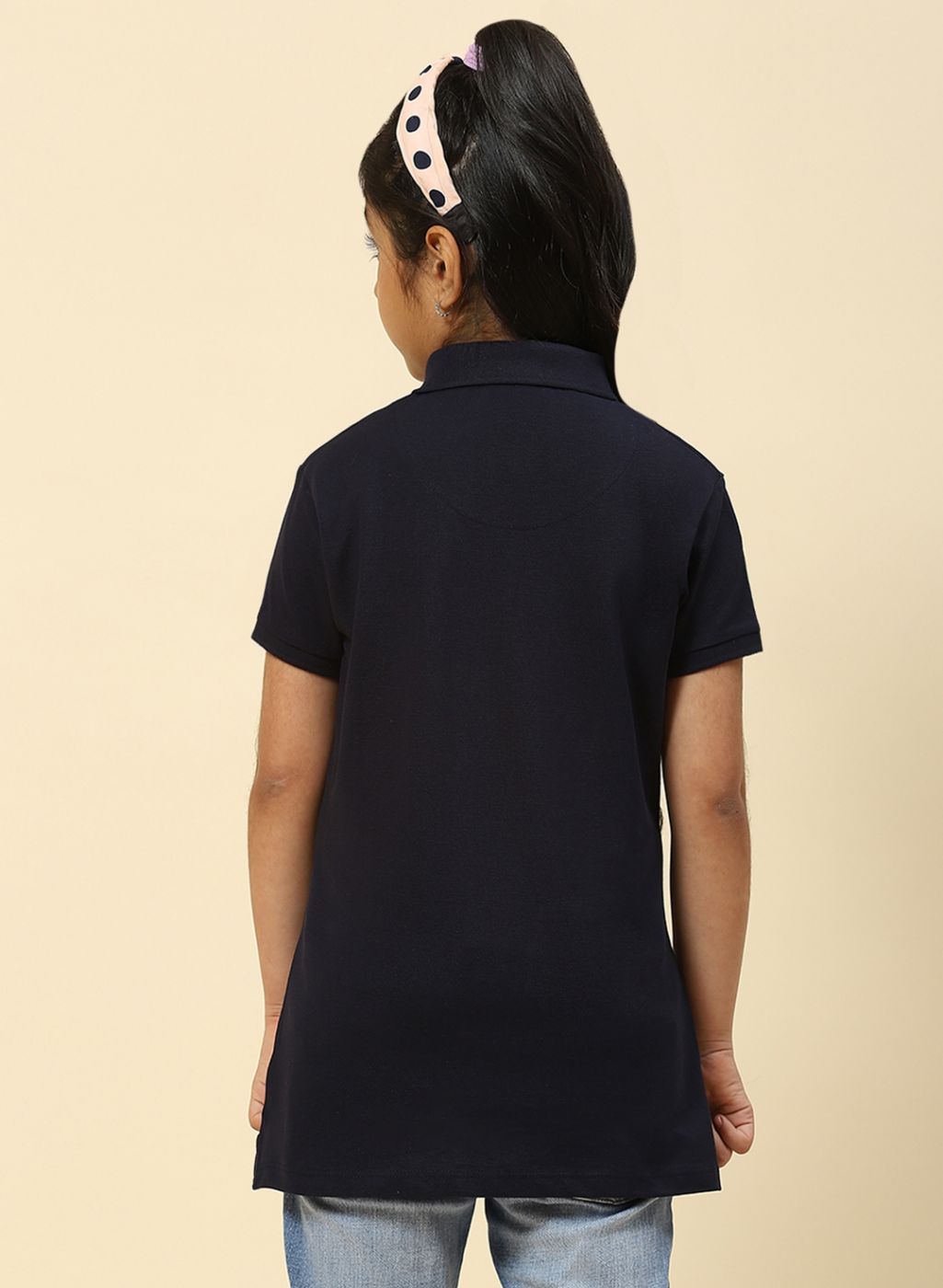 Girls Navy Blue Plain T-Shirt