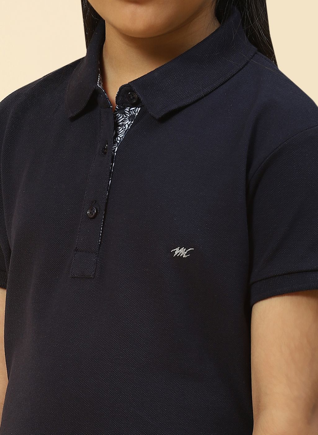 Girls Navy Blue Plain T-Shirt