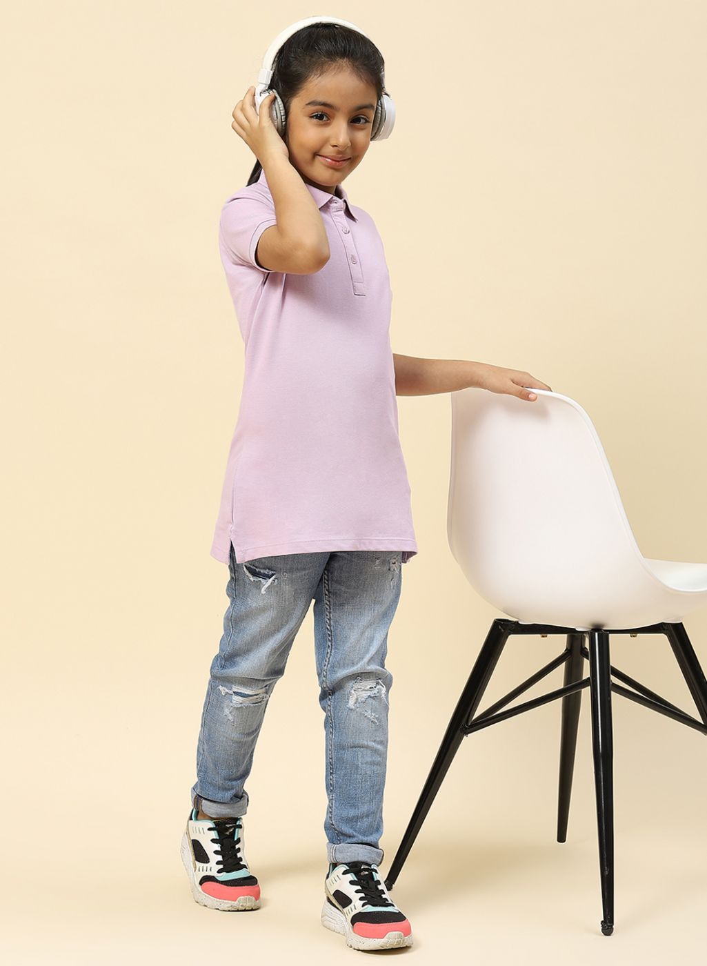 Girls Purple Plain T-Shirt