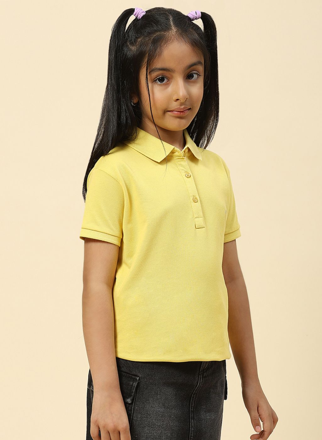 Girls Yellow Plain T-Shirt