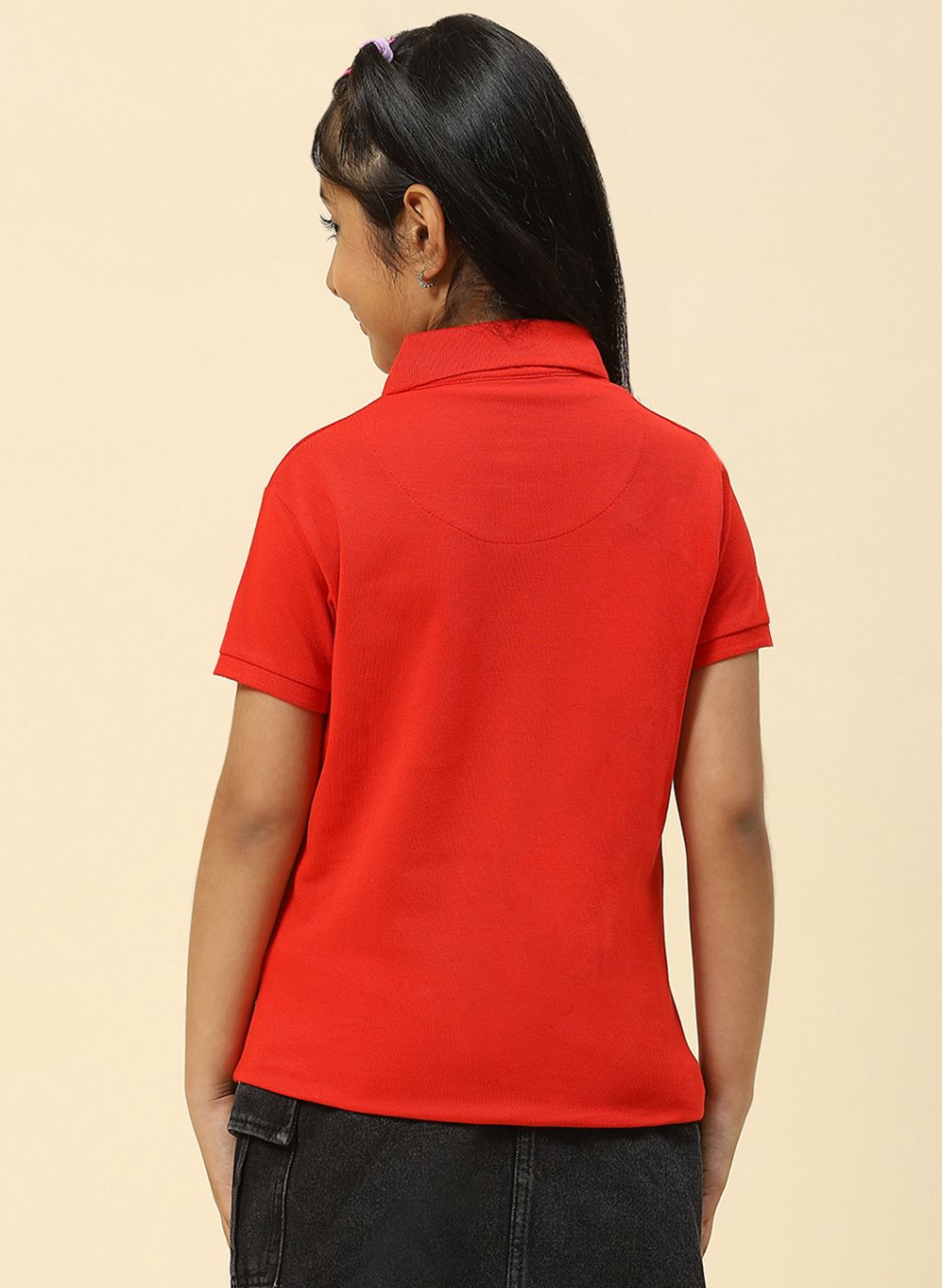 Girls Red Plain T-Shirt
