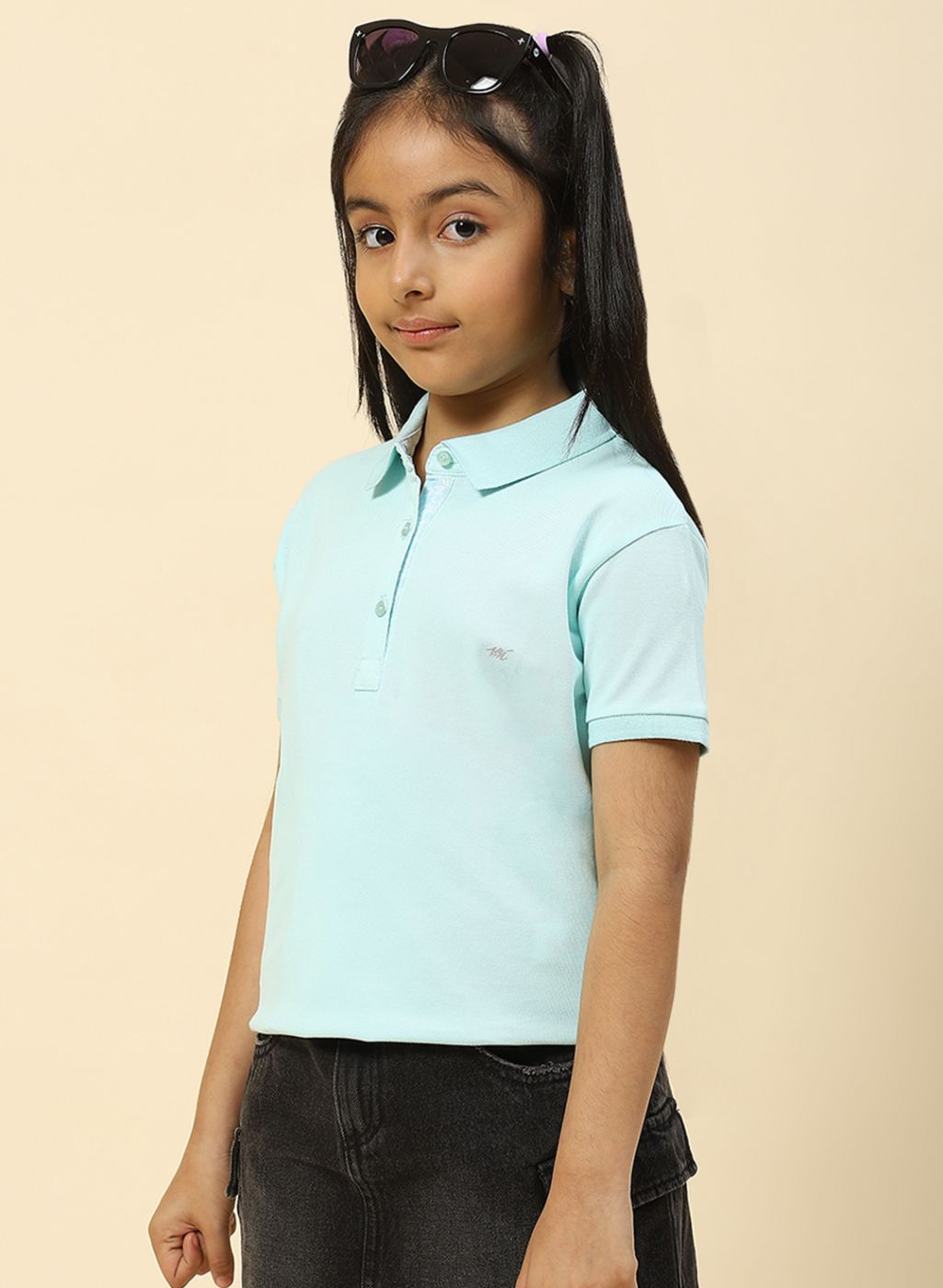 Girls Aqua Blue Plain T-Shirt