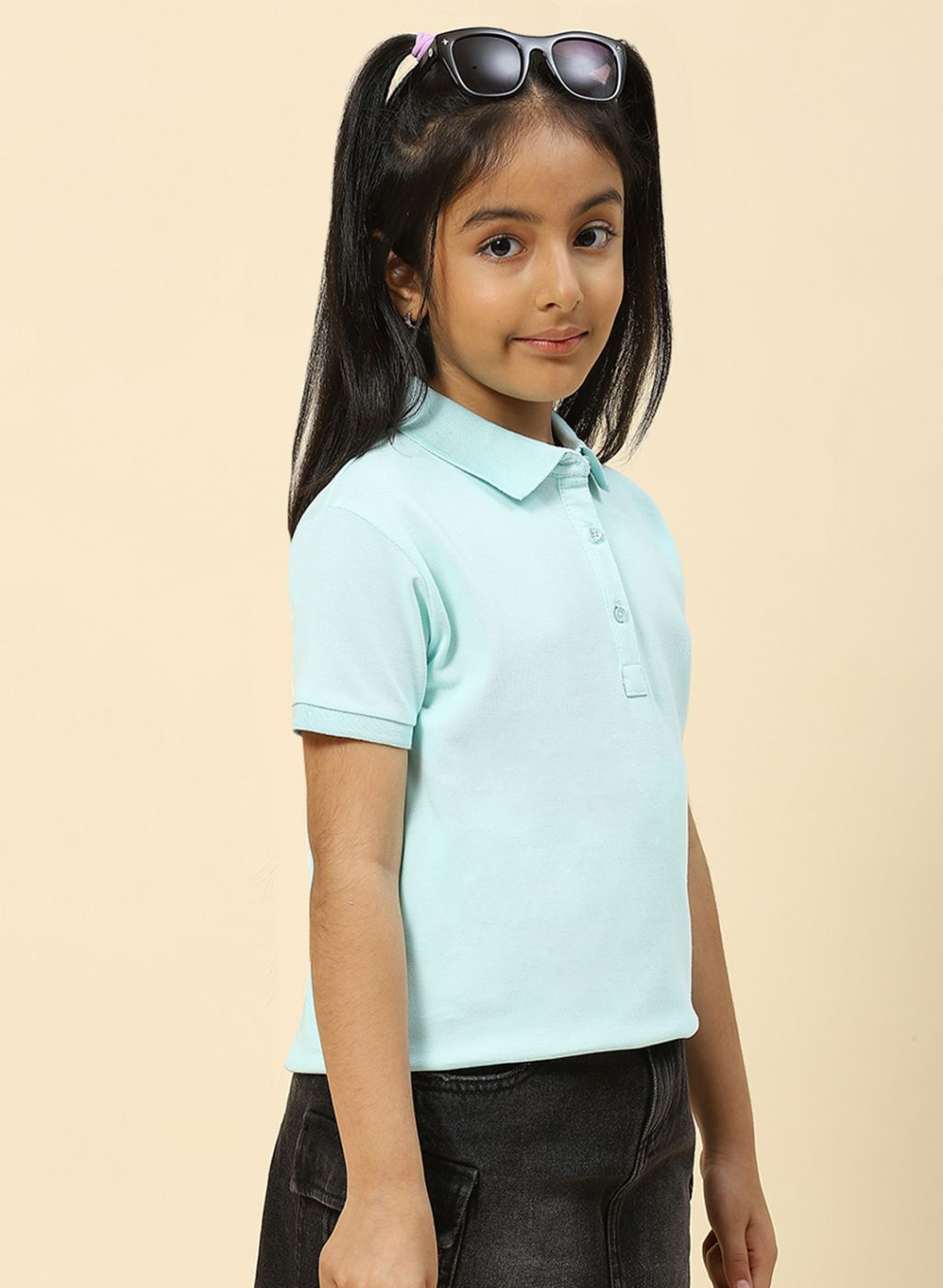 Girls Aqua Blue Plain T-Shirt