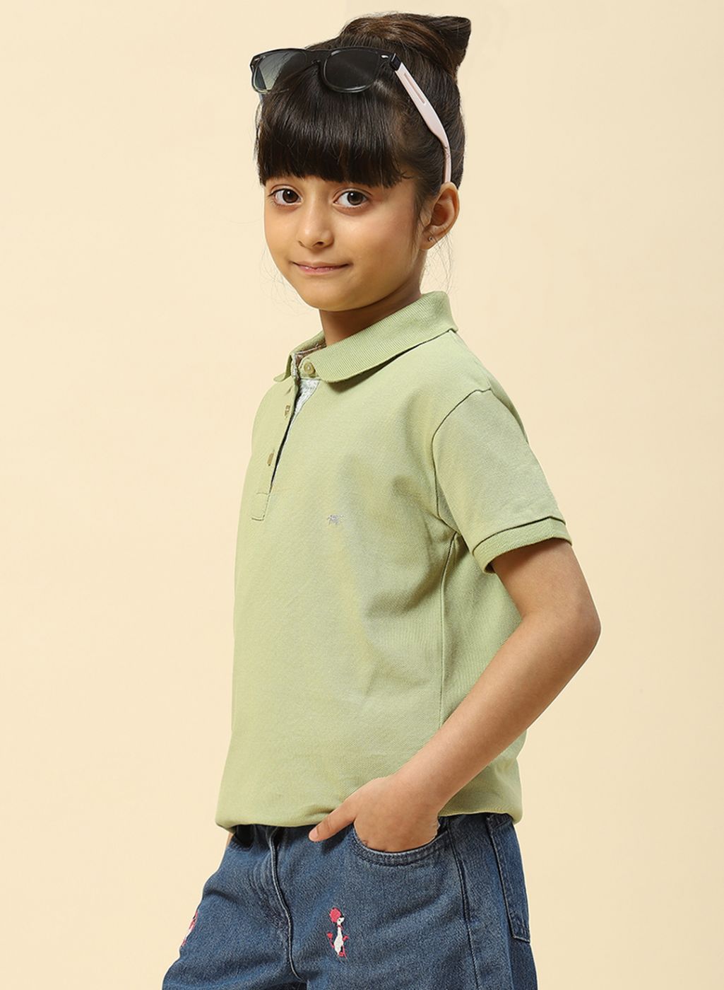 Girls Green Plain T-Shirt