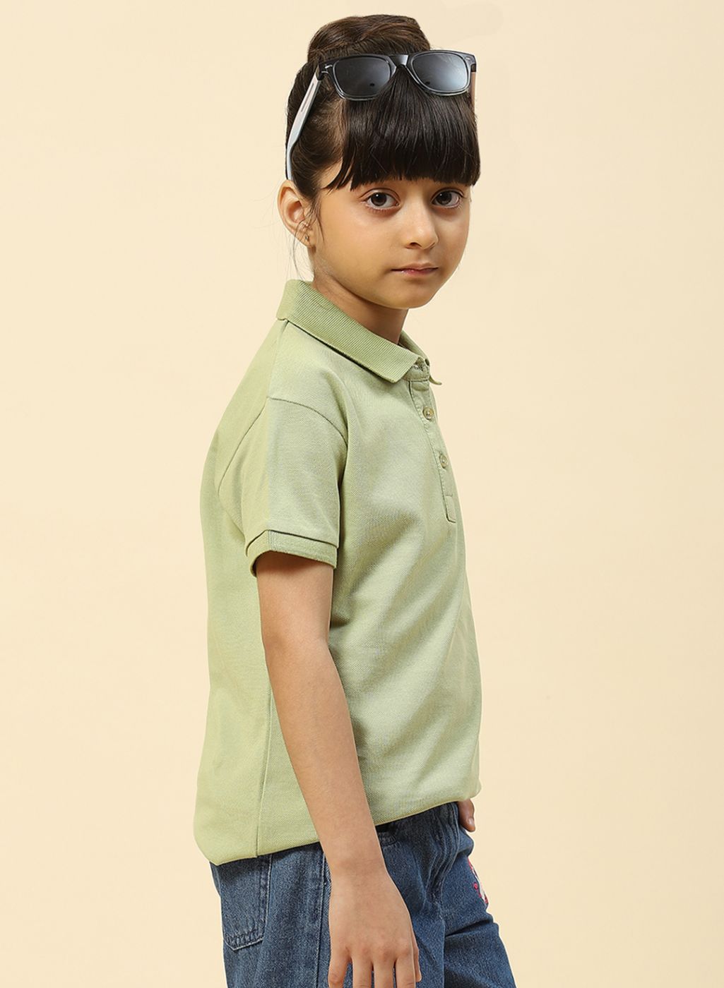 Girls Green Plain T-Shirt