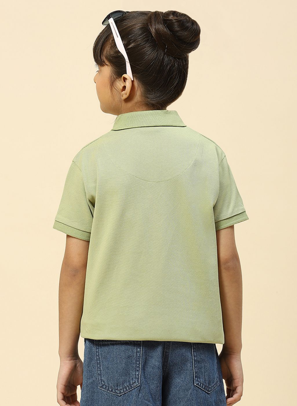 Girls Green Plain T-Shirt